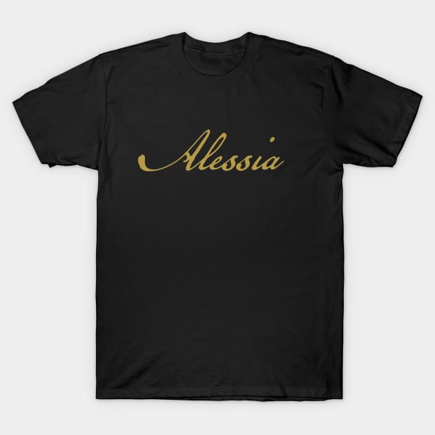 Alessia Typography Gold Script T-Shirt by ellenhenryart